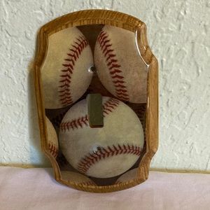 Handmade Baseball Themed Single Wooden Decoupage Light Switch Plate Cover